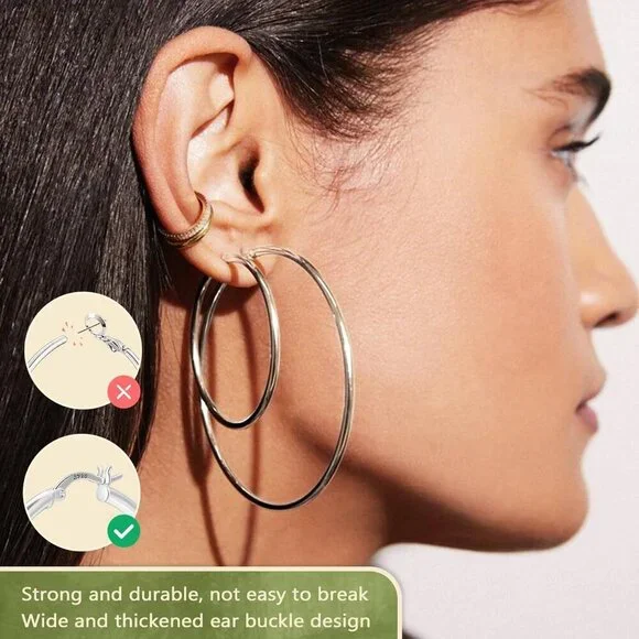 Sterling Silver Hoop Earrings 60mm Hypoallergenic Waterpoof Lightweight - Picture 3 of 7